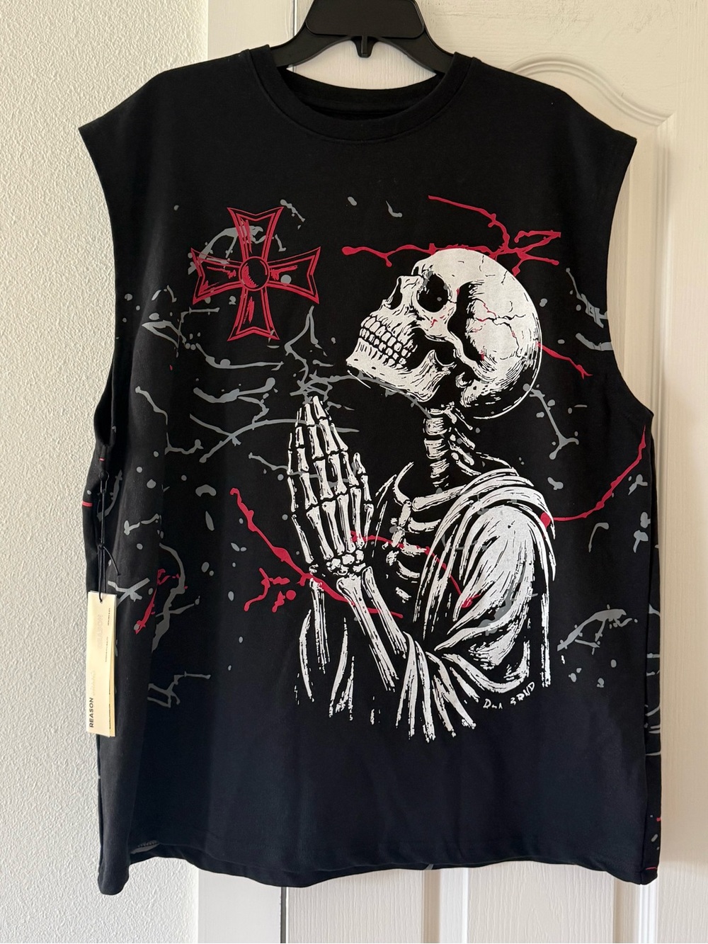 Reason NWT Skeleton Prayer Graphic Sleeveless Tee Black Men’s L